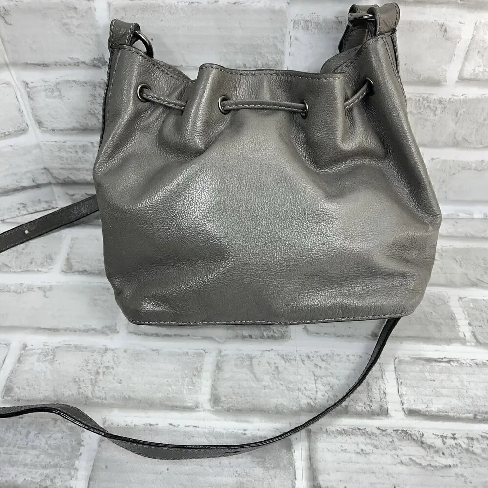Elliott Luca Women's Gray Leather Drawstring Bucket Crossbody Bag Purse